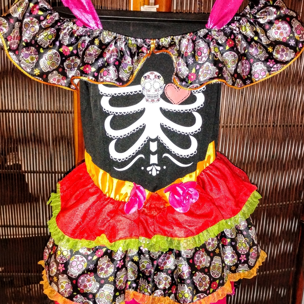 Vibrant Skeleton Kids Costume with Floral Accents